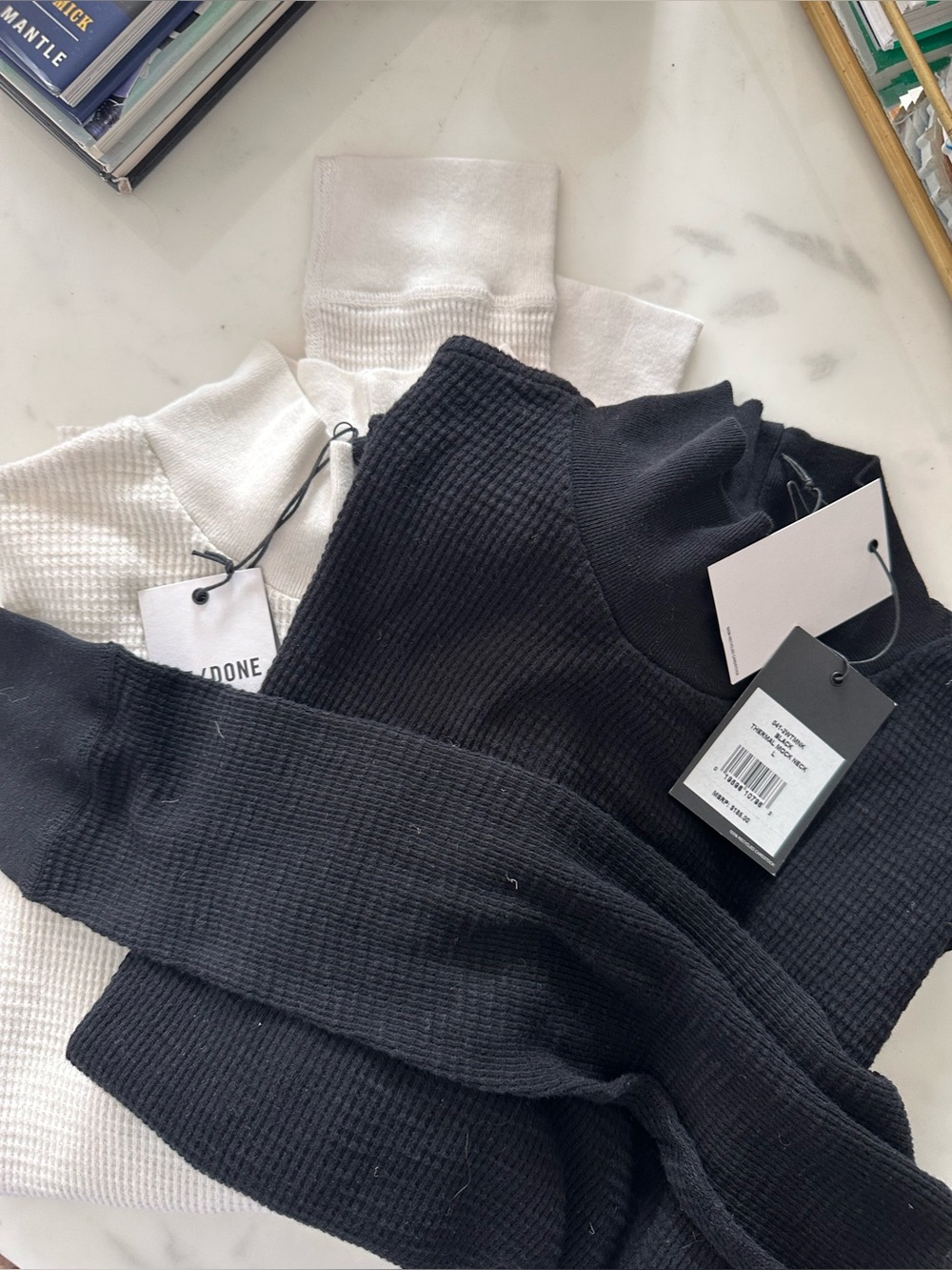 NWT Re/Done Thermal Mock Neck T Shirt Bundle Long Sleeve Black/White size large